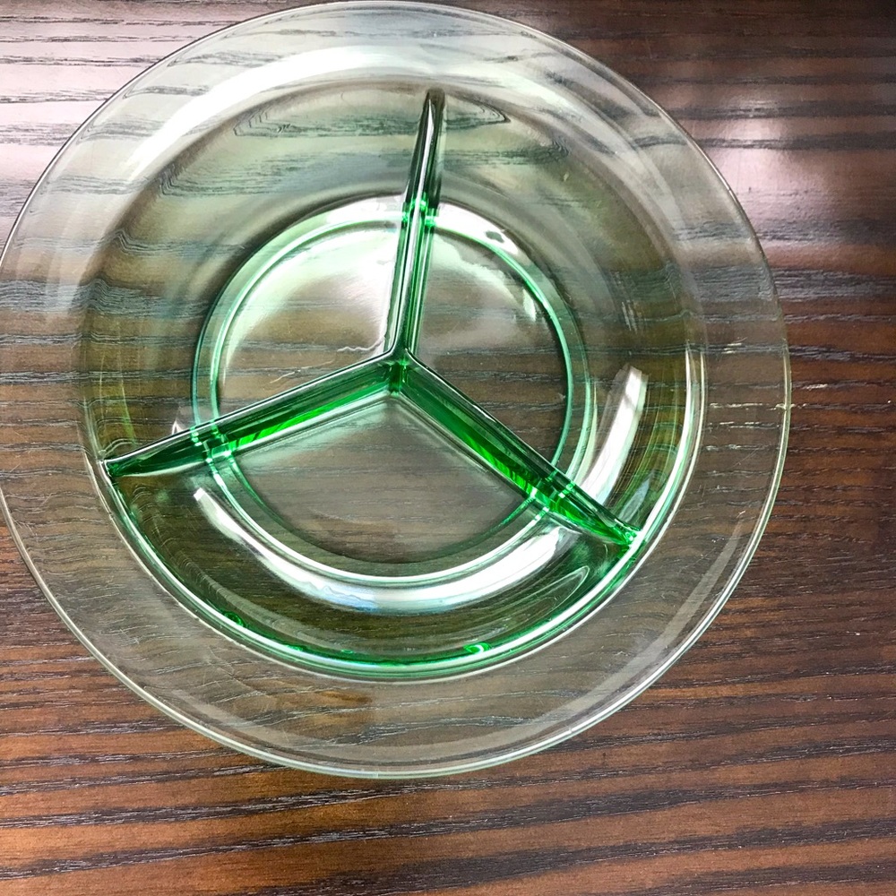Vintage Green Depression Glass 3 Part Relish or Candy Dish